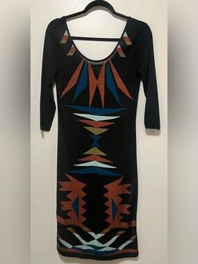Bar III Black Bodycon Dress with Multicolor Geometric Glitter